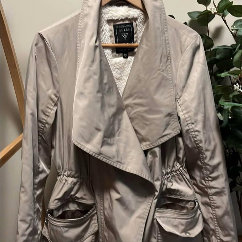 Guess Beige Women's Trench Coat with Shawl Collar - Picture 2 of 6